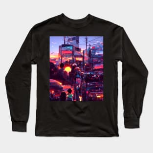 Walking By The Dreamy Anime Sunset Long Sleeve T-Shirt